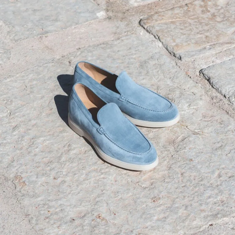5 CM/1.95 Inches CMR CHAMARIPA Handcrafted Elevator Shoes For Men - Light Blue Suede Apron Toe Loafers