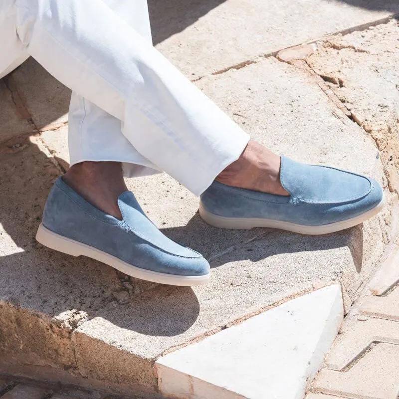 5 CM/1.95 Inches CMR CHAMARIPA Handcrafted Elevator Shoes For Men - Light Blue Suede Apron Toe Loafers