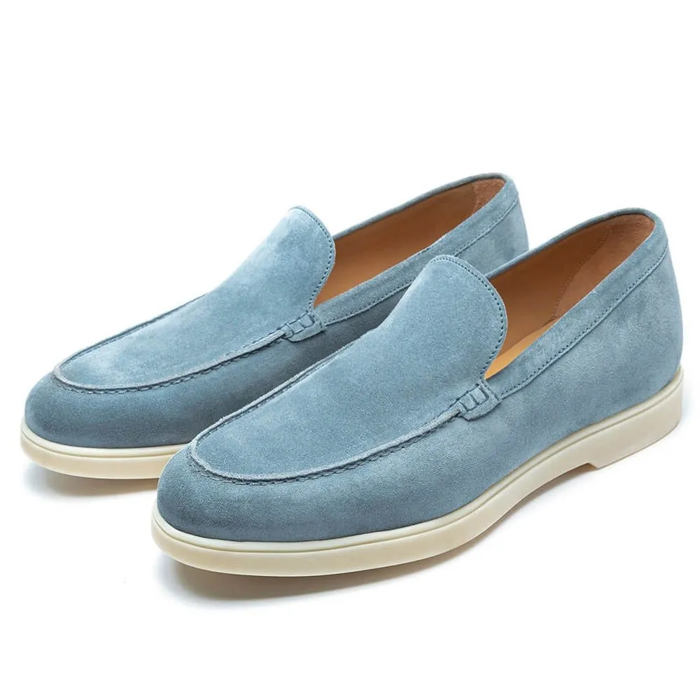 5 CM/1.95 Inches CMR CHAMARIPA Handcrafted Elevator Shoes For Men - Light Blue Suede Apron Toe Loafers