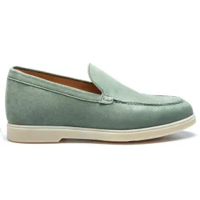 5 CM/1.95 Inches CMR CHAMARIPA Handcrafted Height Increasing Shoes For Men - Light Green Suede Apron Toe Loafers