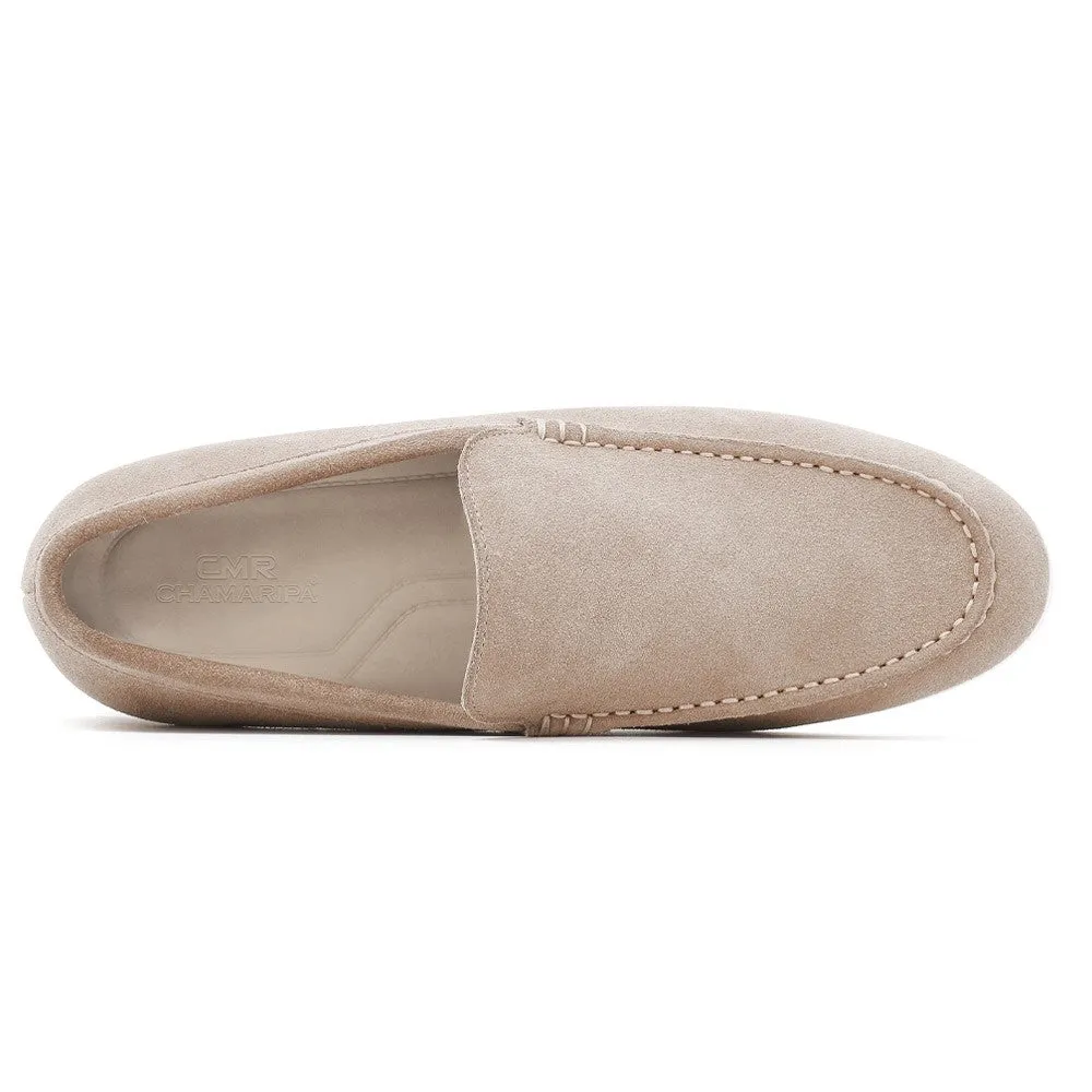 5 CM/1.95 Inches CMR CHAMARIPA Men's Height-Increasing Loafers - Apricot Suede Apron Toe Shoes