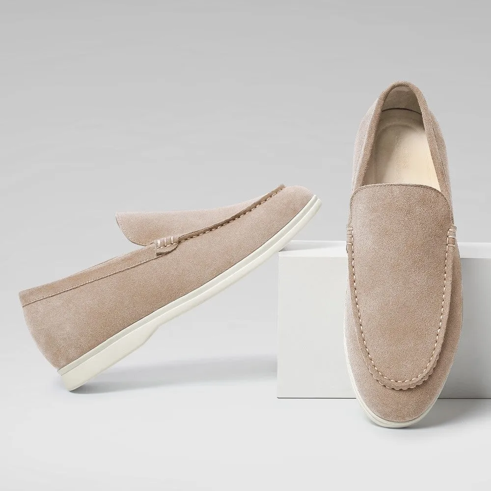 5 CM/1.95 Inches CMR CHAMARIPA Men's Height-Increasing Loafers - Apricot Suede Apron Toe Shoes