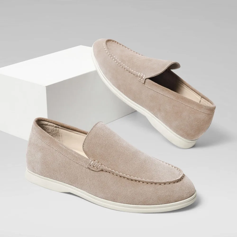 5 CM/1.95 Inches CMR CHAMARIPA Men's Height-Increasing Loafers - Apricot Suede Apron Toe Shoes