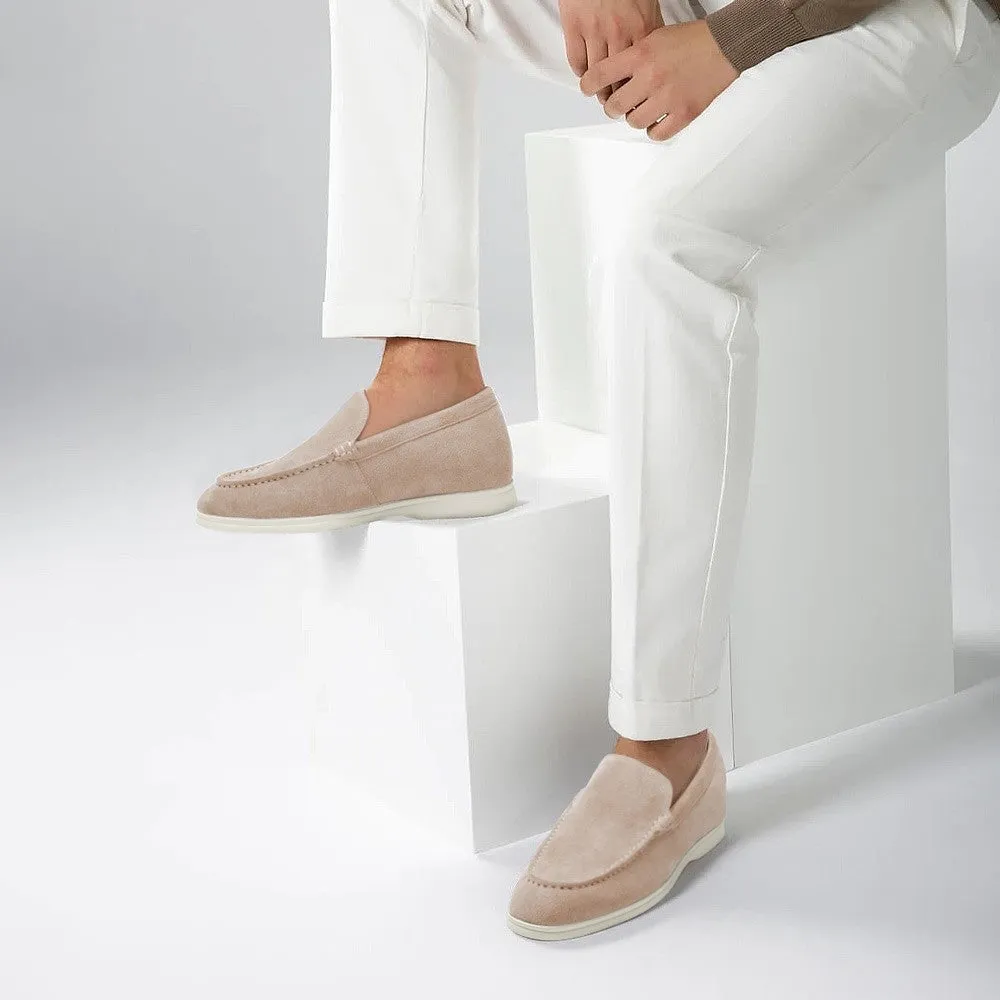 5 CM/1.95 Inches CMR CHAMARIPA Men's Height-Increasing Loafers - Apricot Suede Apron Toe Shoes