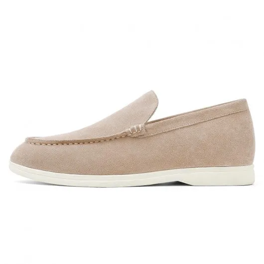 5 CM/1.95 Inches CMR CHAMARIPA Men's Height-Increasing Loafers - Apricot Suede Apron Toe Shoes