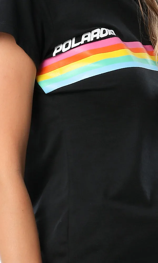 54105 Colorful Rays Printed Black T-Shirt