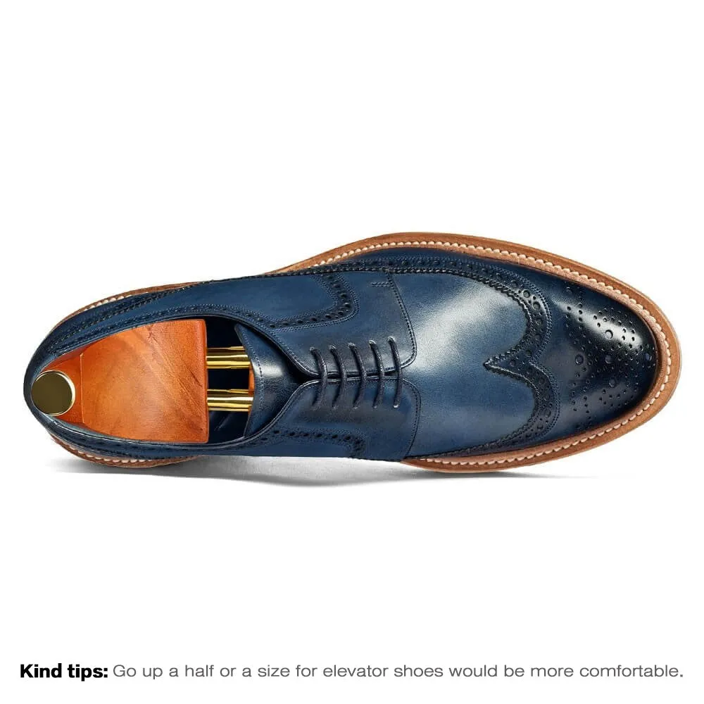 7 CM / 2.76 Inches CMR CHAMARIPA Goodyear Welted Tall Men Shoes - Navy Hand Painted Wingtip Derby Shoe