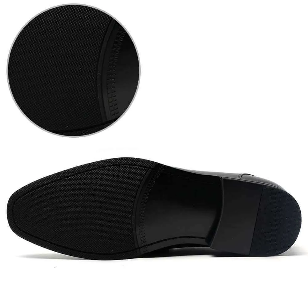 7 CM /2.76 Inches - CMR CHAMARIPA Men Shoes With Heels Bit Loafers Black Leather Fur Lined Winter Shoes