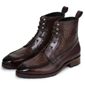 7 CM / 2.76 Inches Taller - CMR CHAMARIPA Height Increasing Elevator Boots - Handcrafted Derby Lace Up Boots - Brown