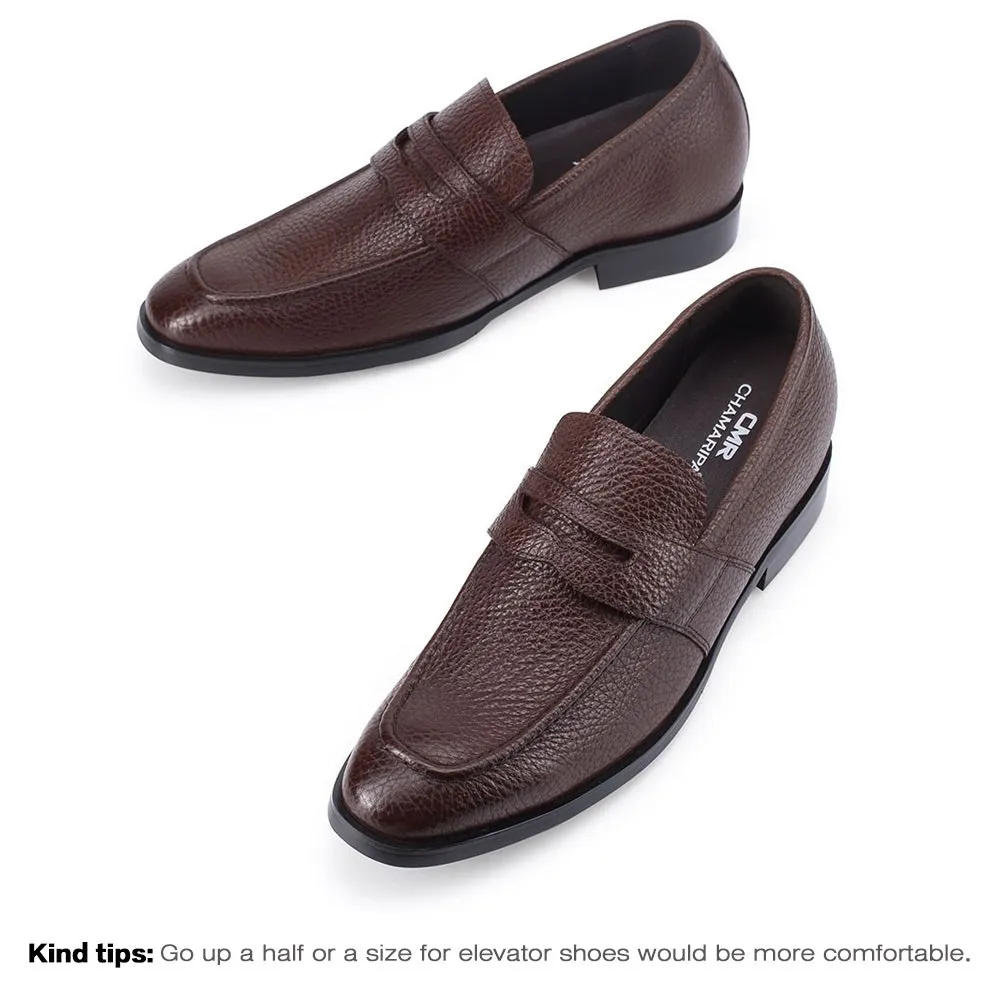 7CM/2.76 Inches - CMR CHAMARIPA Height Increasing Shoes For Men - Hidden Heel Shoes For Men - Brown Leather Penny Loafers