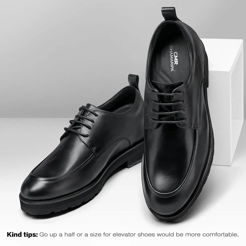 8 CM / 3.15 Inches - CMR CHAMARIPA Height Enhancing Shoes - Mens Elevator Dress Shoes - Black Derby Dress Shoes That Make You Taller