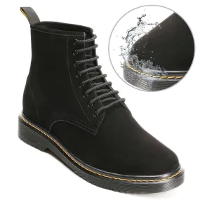 8CM / 3.15 Inches - CMR CHAMARIPA Height Increasing Elevator Boots Water Resistant Black Nubuck Leather Boots That Make You Taller