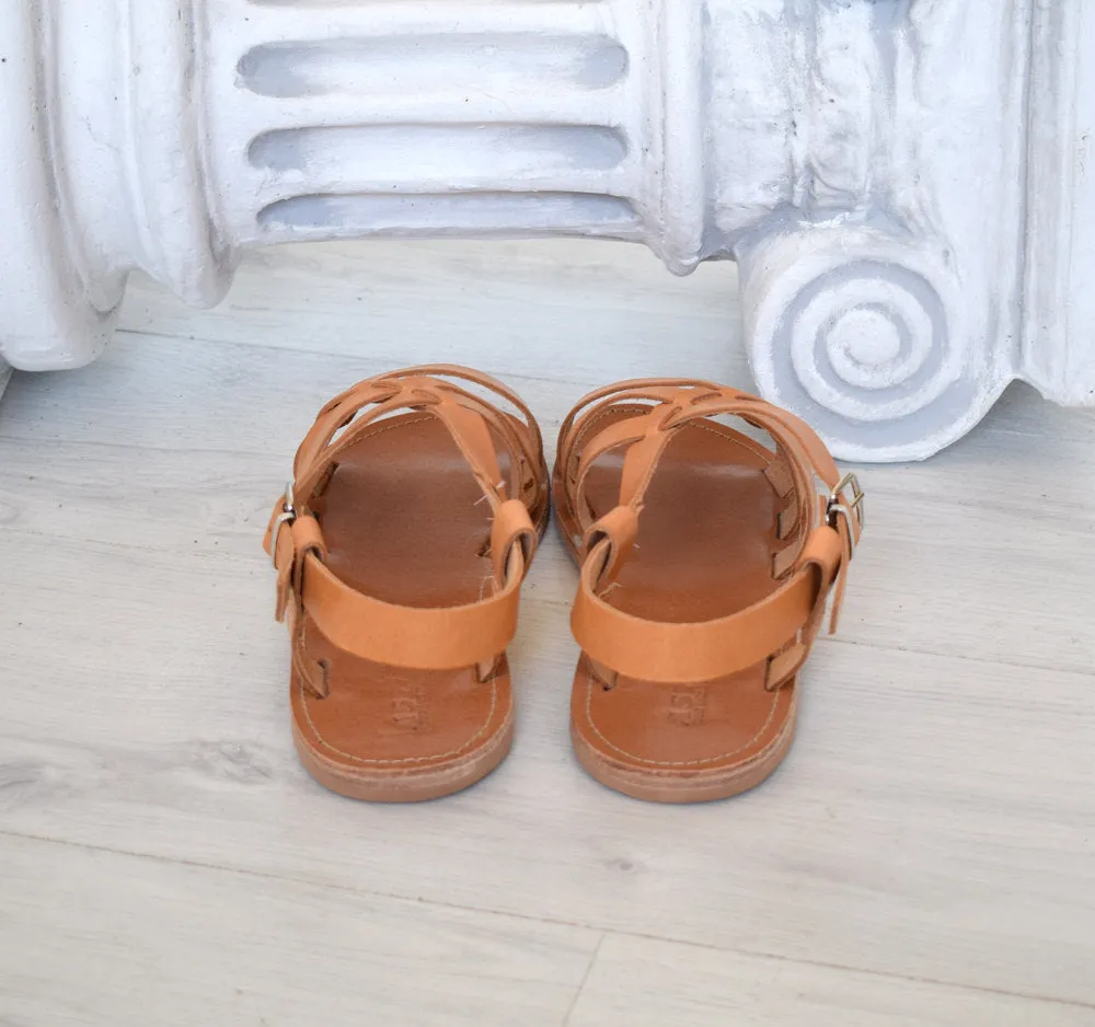 Ancient Greek leather sandals in Natural tan color, elegant gladiator sandals, flats handmade sandals, men tan sandals, mens slip on, LEROS
