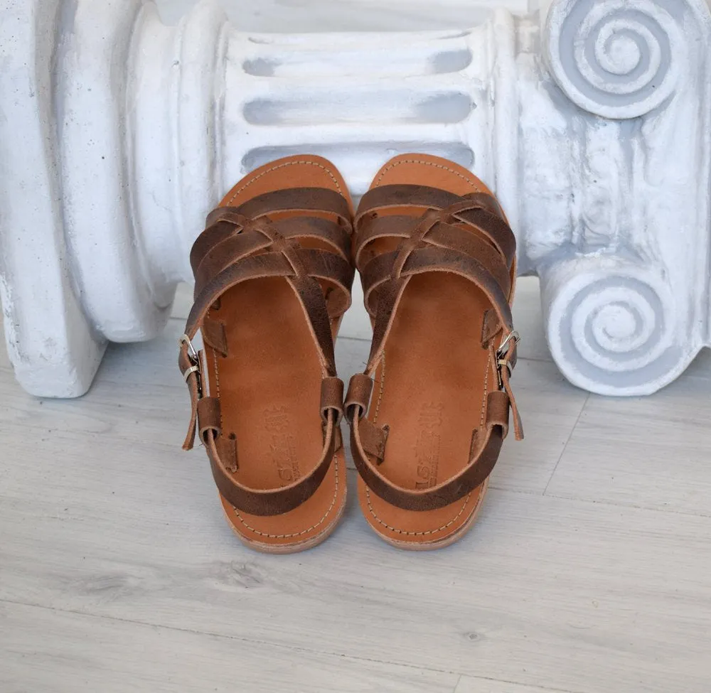 Ancient Greek leather sandals in Natural tan color, elegant gladiator sandals, flats handmade sandals, men tan sandals, mens slip on, LEROS