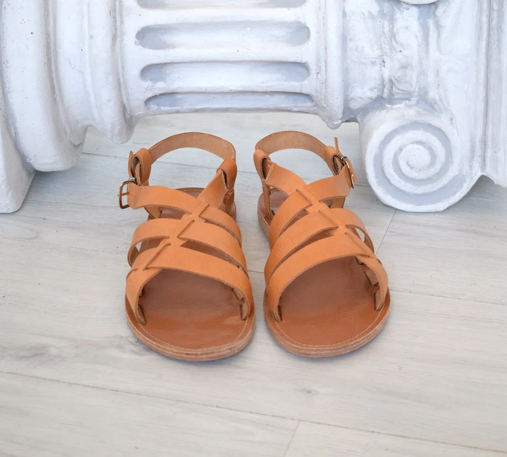 Ancient Greek leather sandals in Natural tan color, elegant gladiator sandals, flats handmade sandals, men tan sandals, mens slip on, LEROS