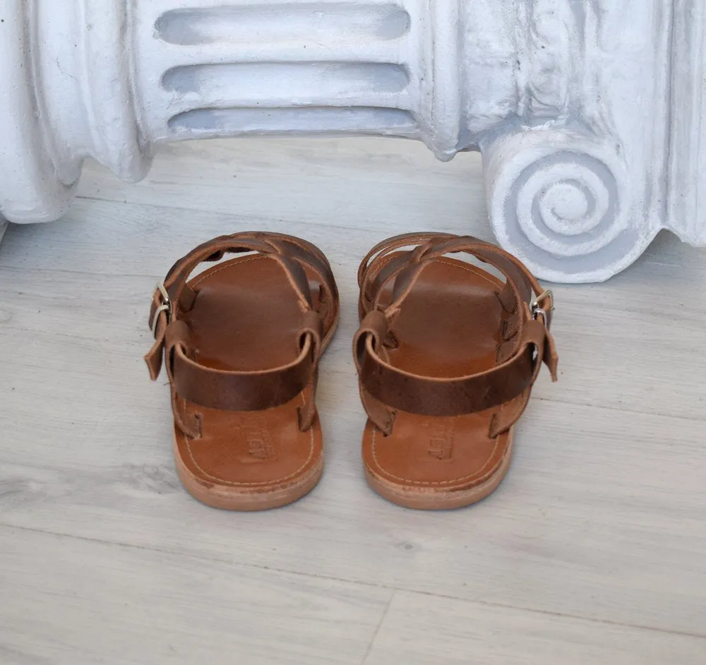 Ancient Greek leather sandals in Natural tan color, elegant gladiator sandals, flats handmade sandals, men tan sandals, mens slip on, LEROS