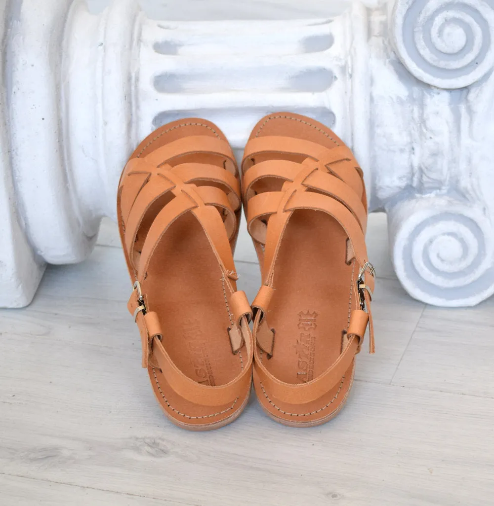 Ancient Greek leather sandals in Natural tan color, elegant gladiator sandals, flats handmade sandals, men tan sandals, mens slip on, LEROS