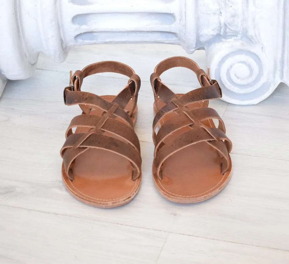 Ancient Greek leather sandals in Natural tan color, elegant gladiator sandals, flats handmade sandals, men tan sandals, mens slip on, LEROS