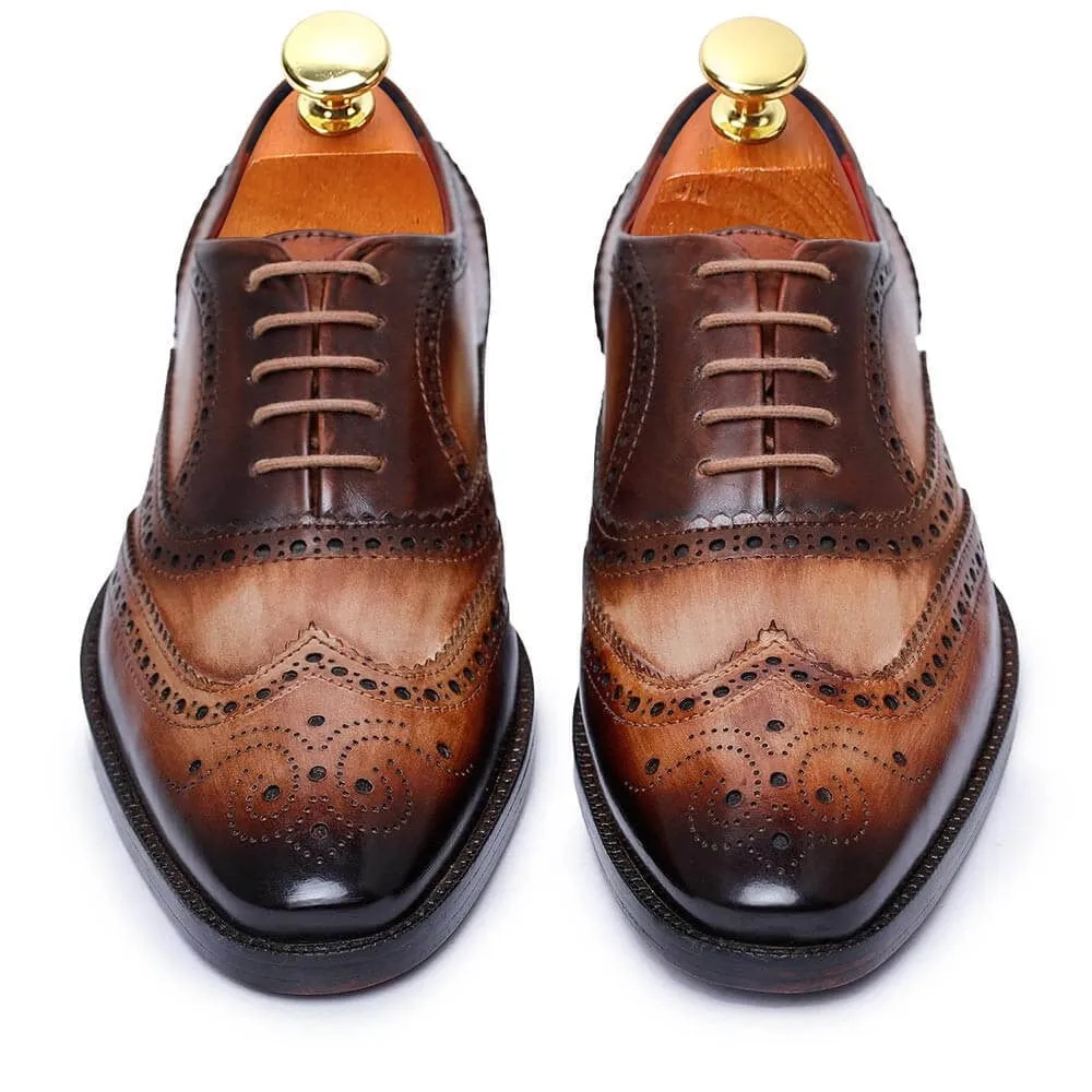 CMR CHAMARIPA Men's Elevator Shoes - Handcrafted Wingtip Brogue Oxford - Brown 7 CM /2.76 Inches