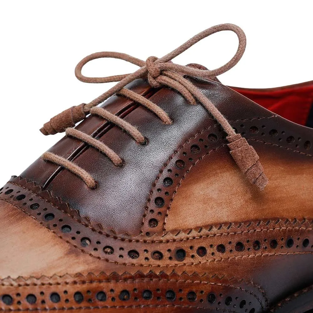 CMR CHAMARIPA Men's Elevator Shoes - Handcrafted Wingtip Brogue Oxford - Brown 7 CM /2.76 Inches
