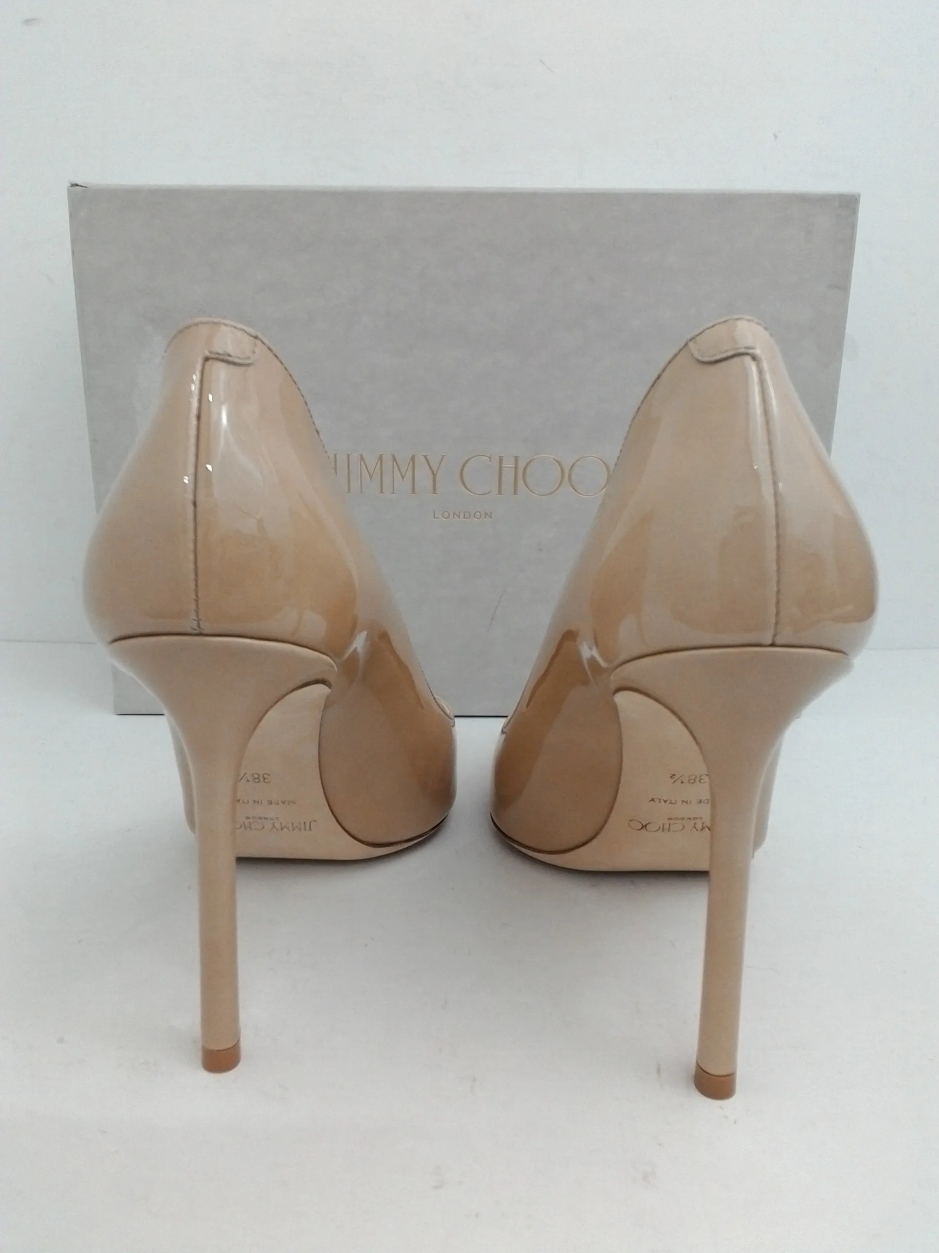 Jimmy Choo Women's Romy Pat Nude Stiletto Heel Size 38.5