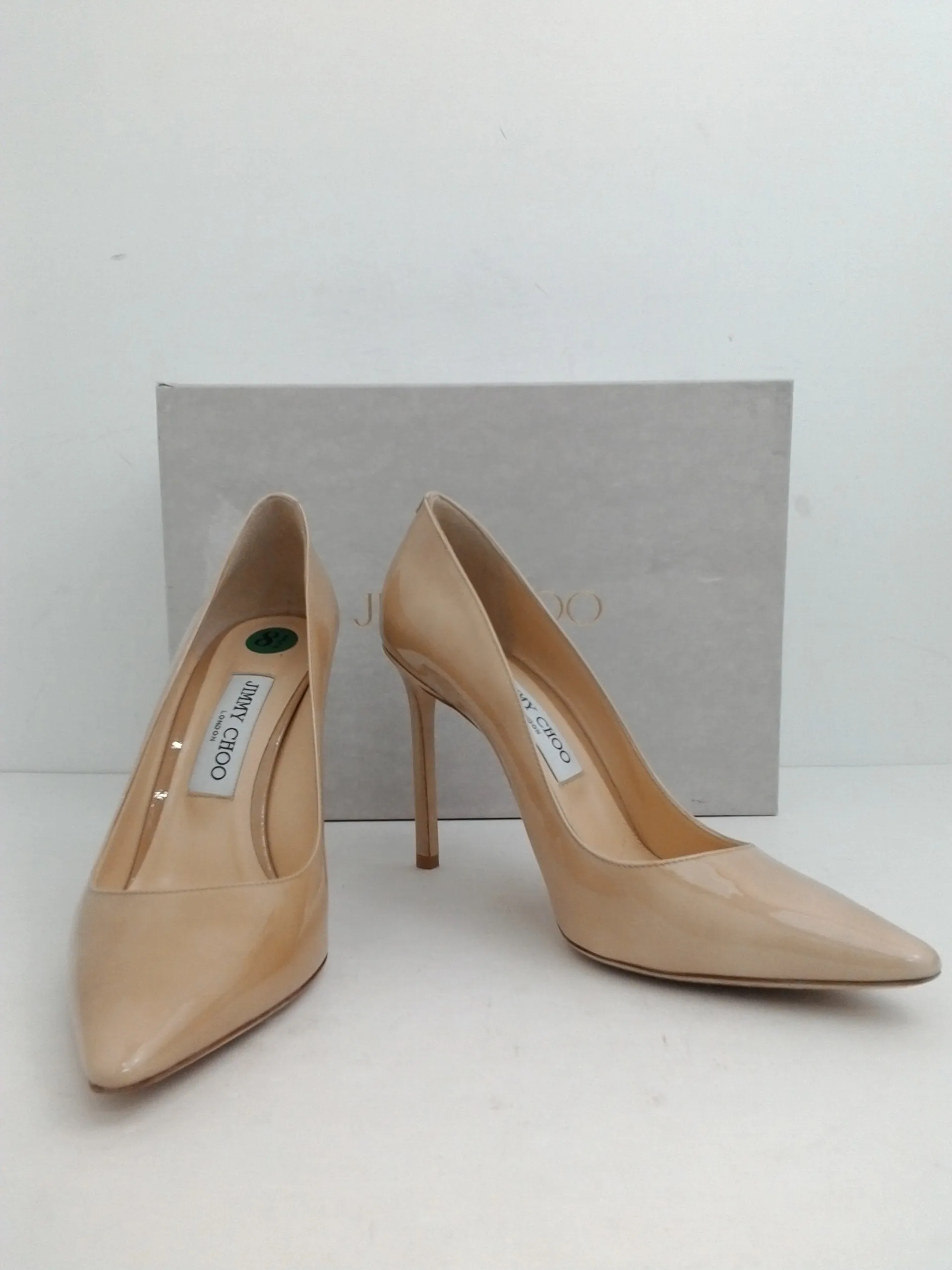 Jimmy Choo Women's Romy Pat Nude Stiletto Heel Size 38.5