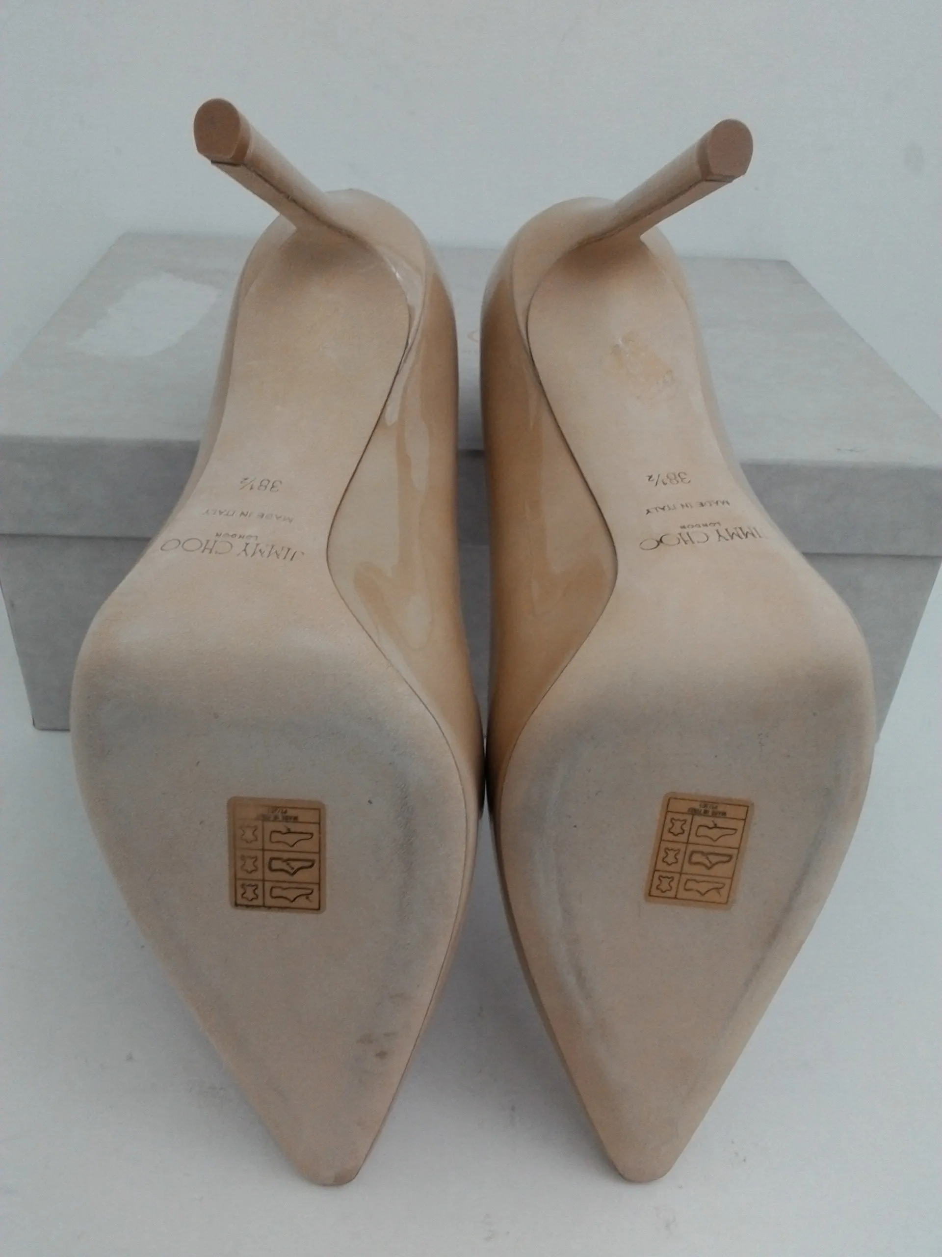 Jimmy Choo Women's Romy Pat Nude Stiletto Heel Size 38.5