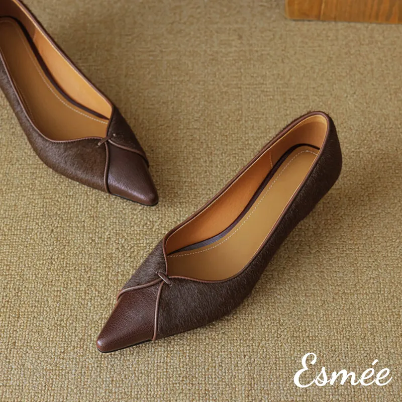 Leather High Heels with Horsehair Design