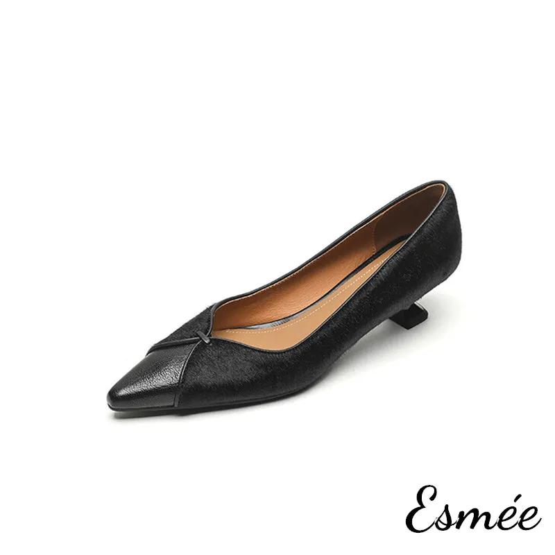 Leather High Heels with Horsehair Design