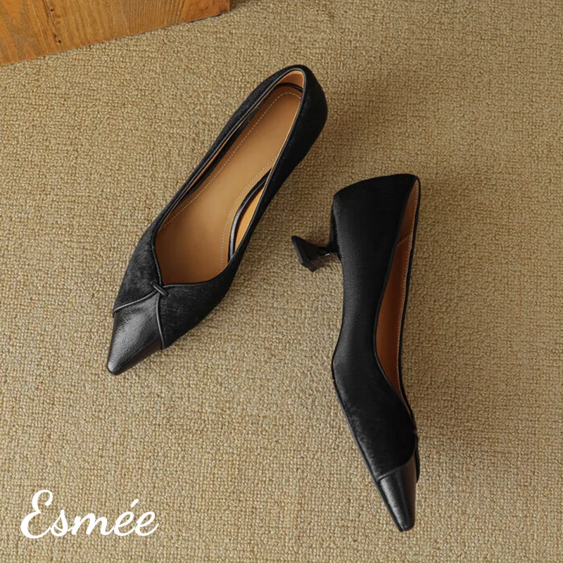 Leather High Heels with Horsehair Design