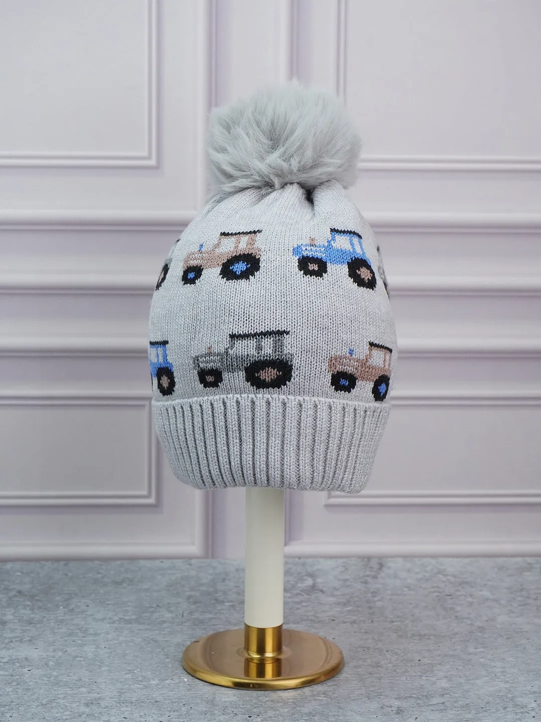 Little Surprise Box 2Pcs Cars Themed Winter Cap With Neck Cuff Style Muffler For Kids