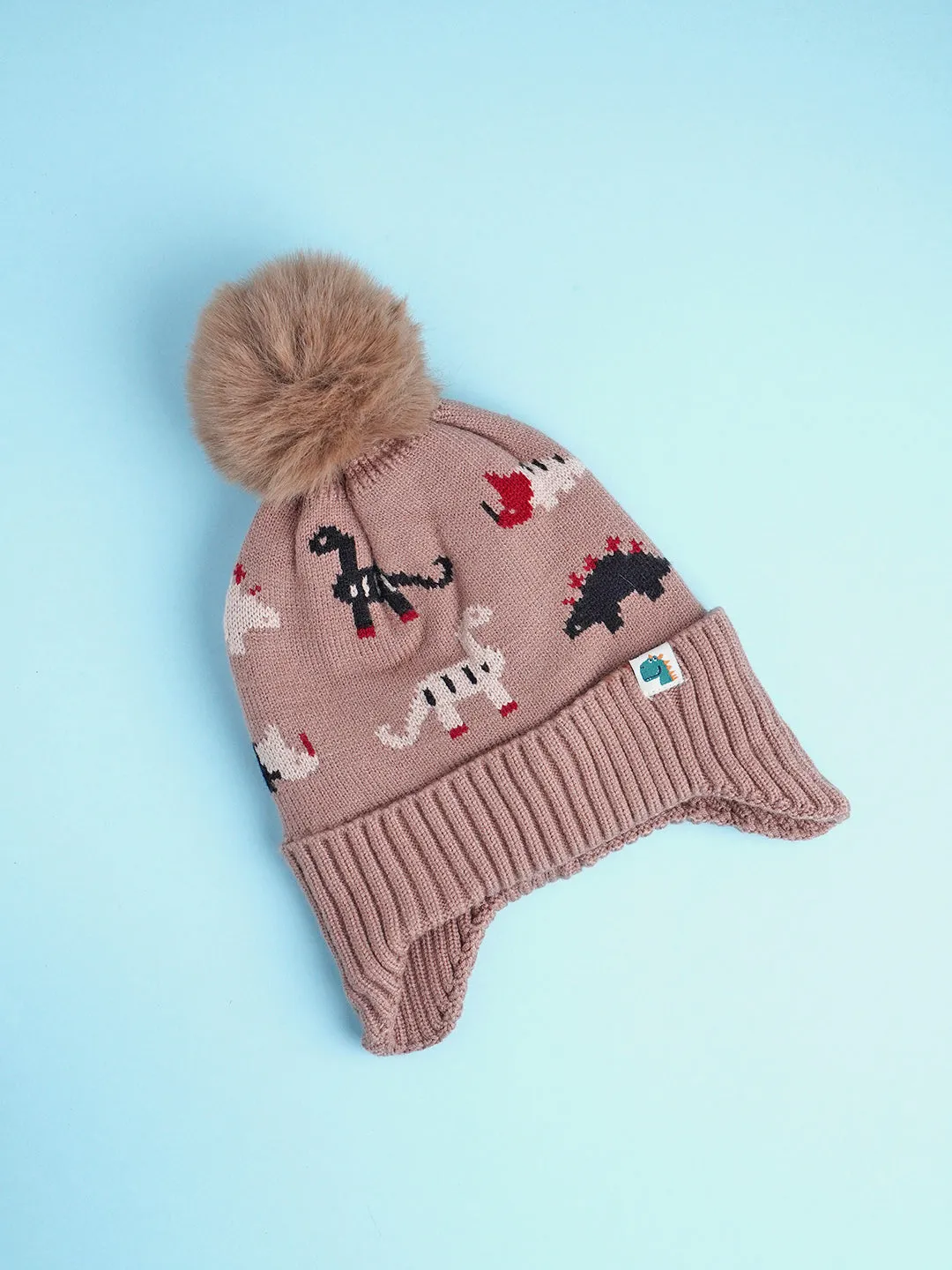 Little Surprise Box 2Pcs Party Dino Themed Beanie Winter Cap Neck Muffler For Kids
