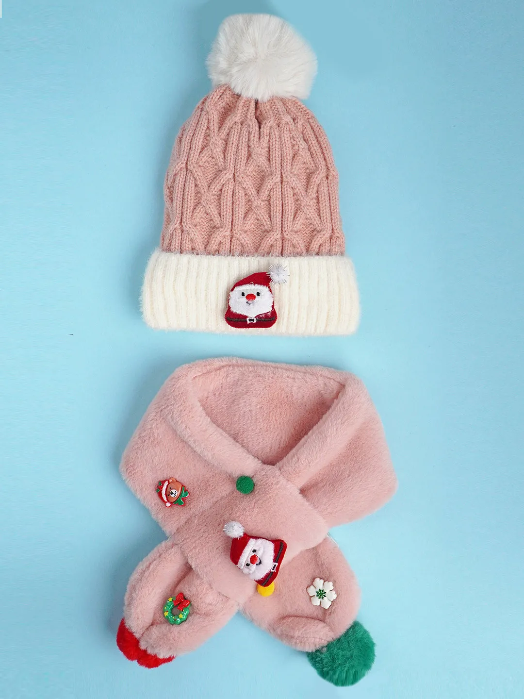 Little Surprise Box 2Pcs Pink Santa Christmas Winter Cap Long Style Neck Muffler