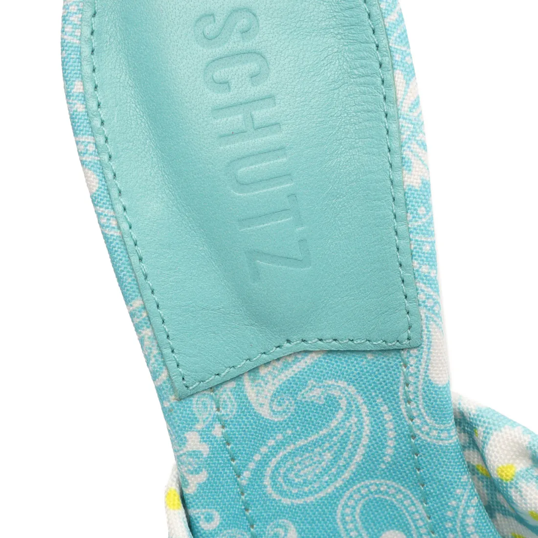 Schutz Lenie River Acqua Floral Print Slip On Open Toe Stiletto Heel Sandals