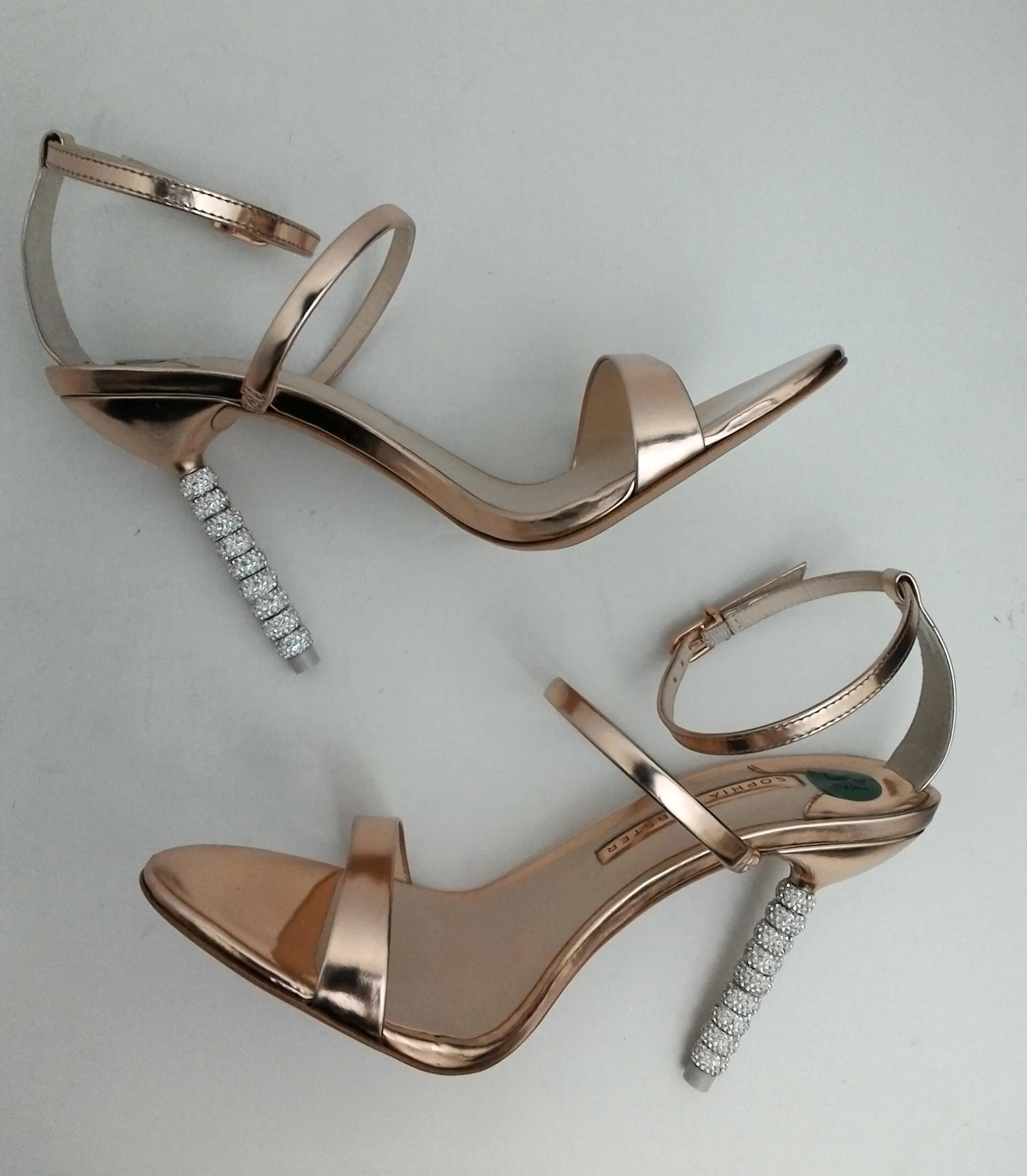 Sophia Webster Women's Rosalind Crystal Rose Rose Gold Leather Size 38.5