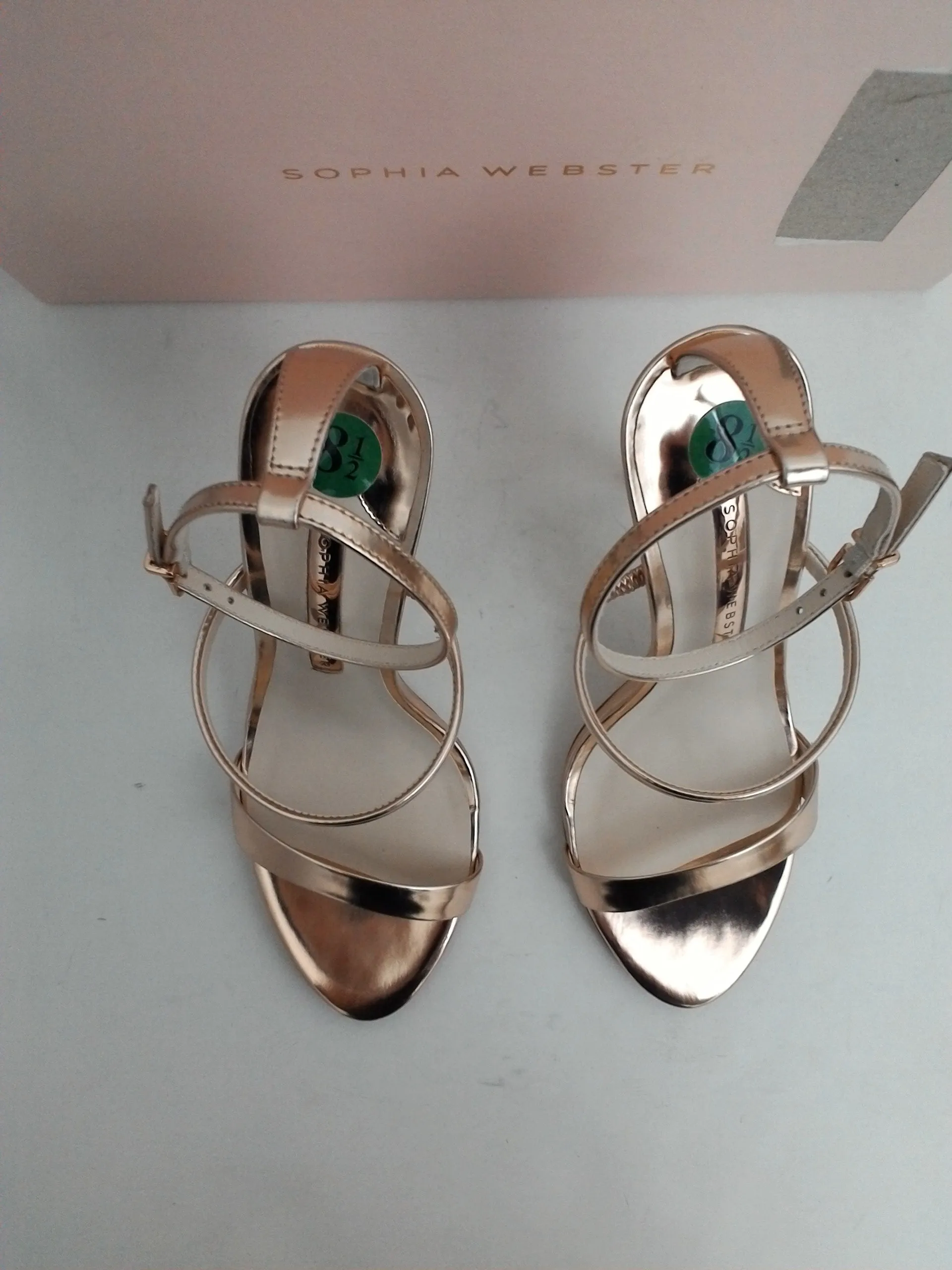Sophia Webster Women's Rosalind Crystal Rose Rose Gold Leather Size 38.5