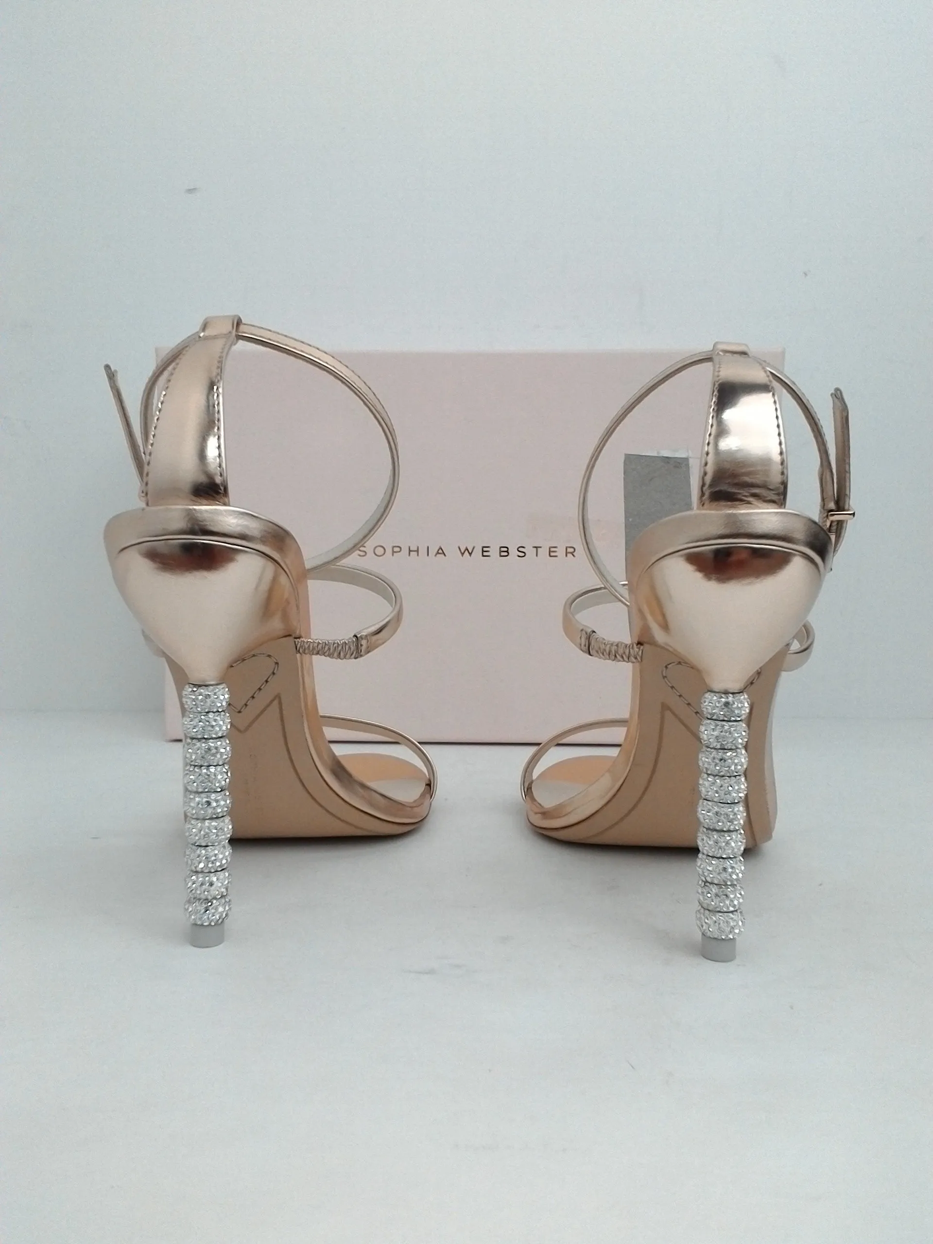 Sophia Webster Women's Rosalind Crystal Rose Rose Gold Leather Size 38.5