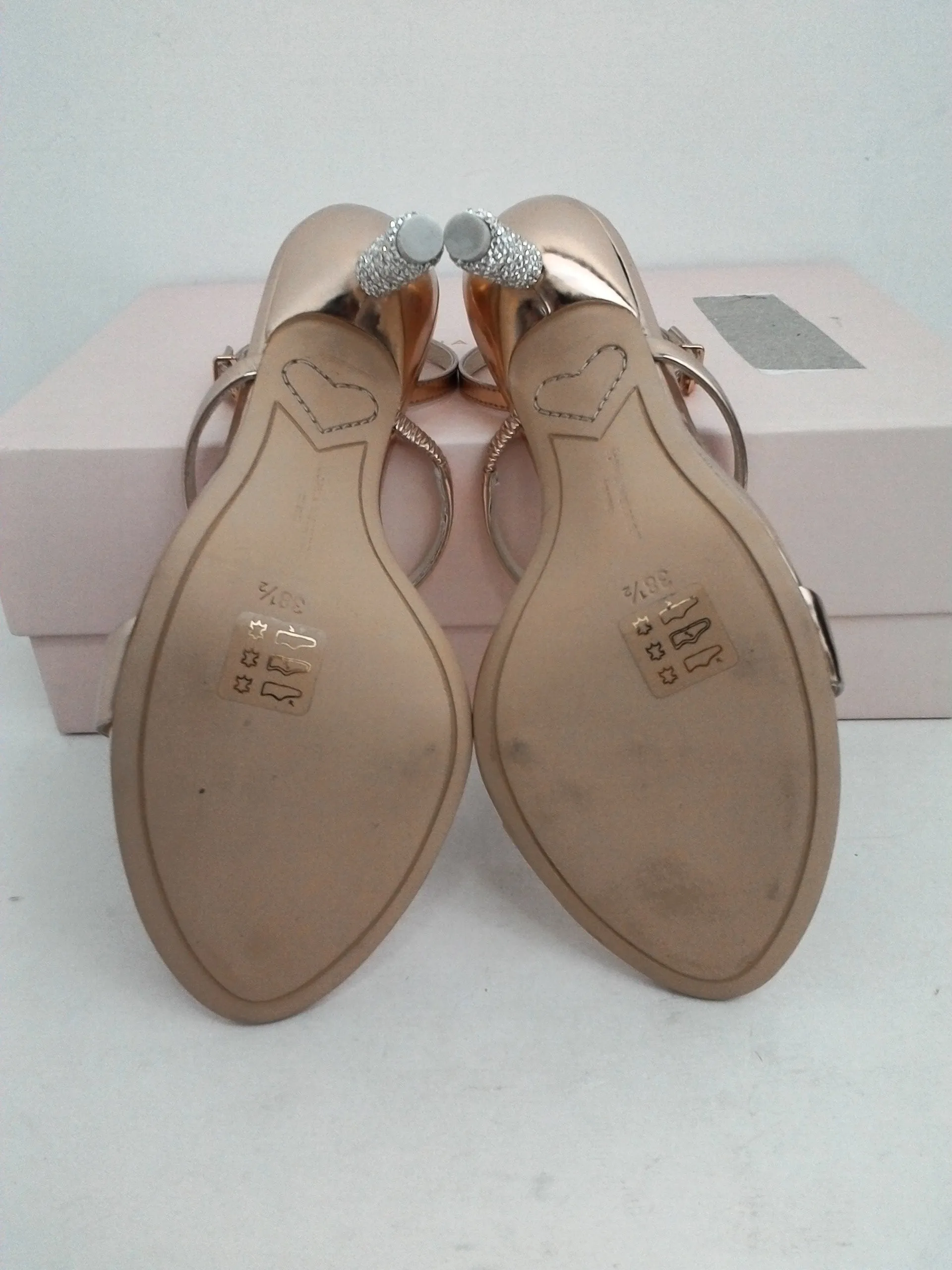 Sophia Webster Women's Rosalind Crystal Rose Rose Gold Leather Size 38.5