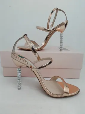 Sophia Webster Women's Rosalind Crystal Rose Rose Gold Leather Size 38.5