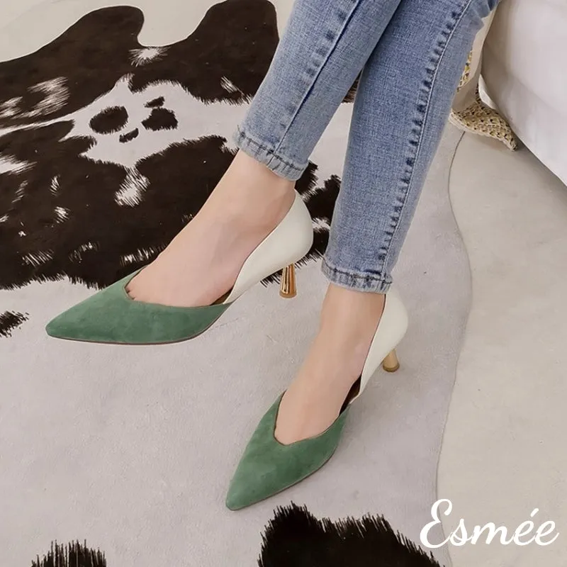 Suede Dual Color High Heels
