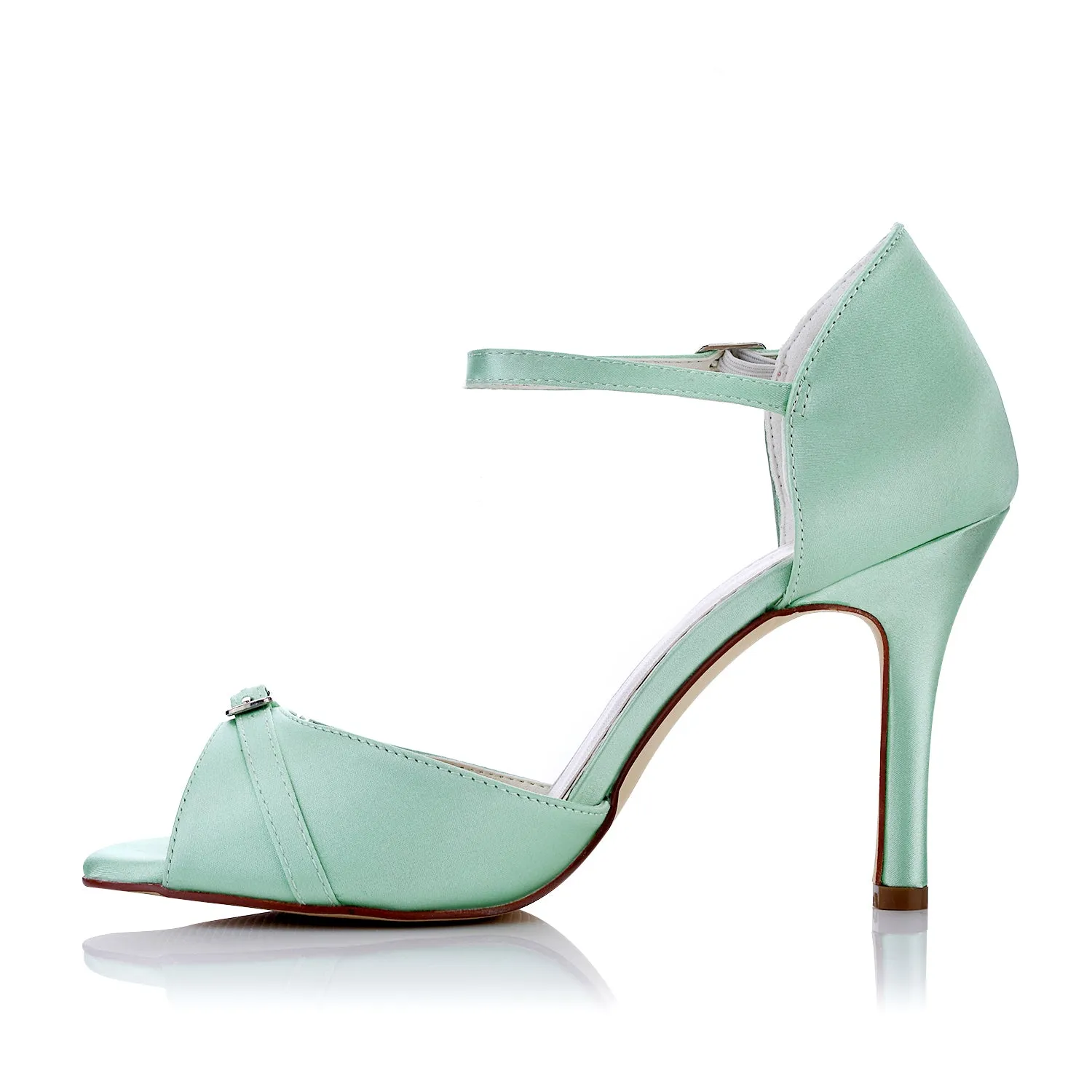 Women's Bridal Shoes 3.5" Peep Toe High Heel Buckle Satin Pumps Wedding Shoes