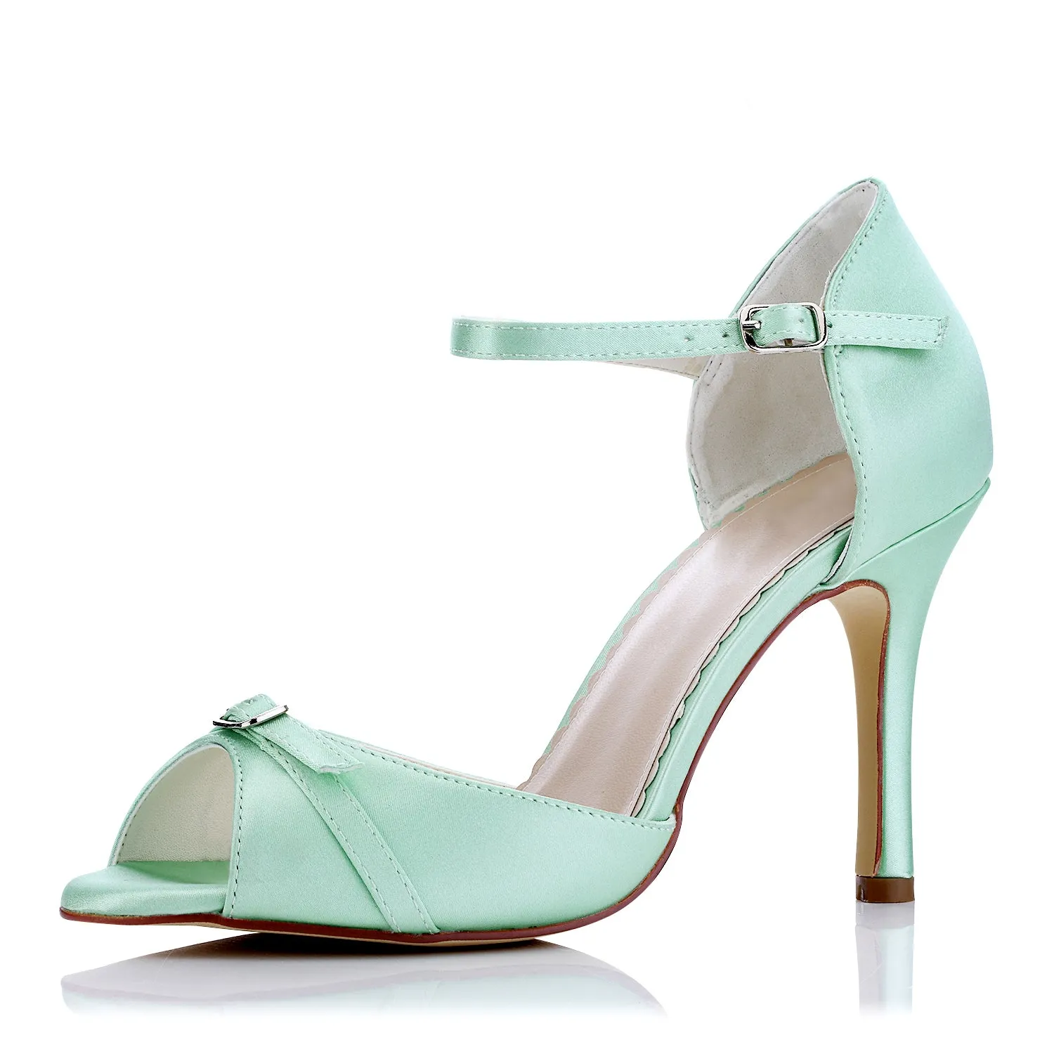 Women's Bridal Shoes 3.5" Peep Toe High Heel Buckle Satin Pumps Wedding Shoes