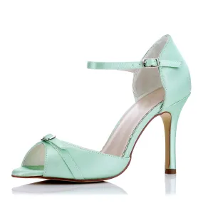 Women's Bridal Shoes 3.5" Peep Toe High Heel Buckle Satin Pumps Wedding Shoes